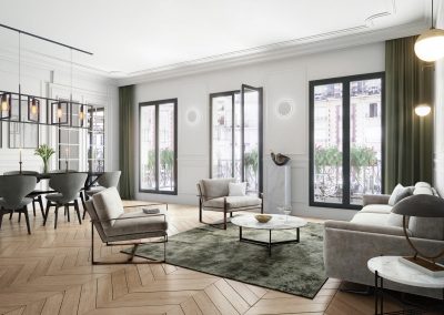 Perspective 3D intérieure appartement haut de gamme