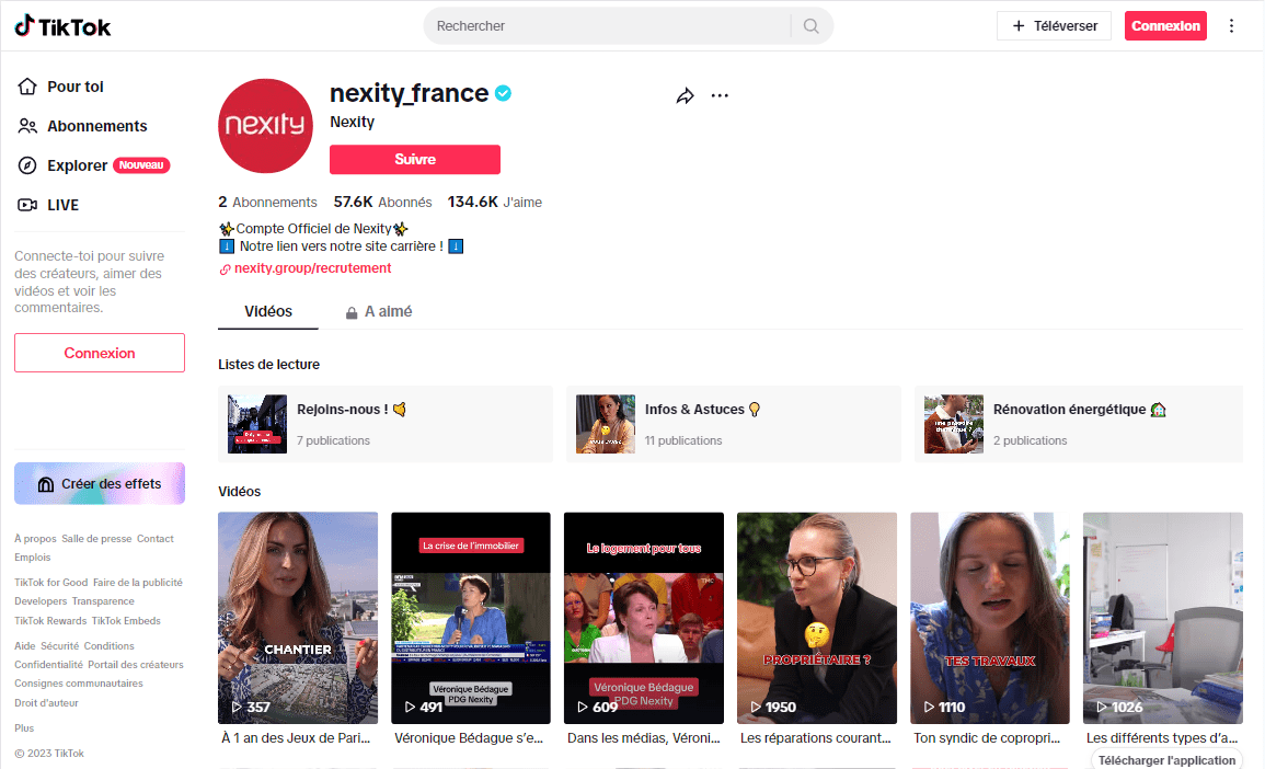 Capture d'écran Nexity sur Tiktok