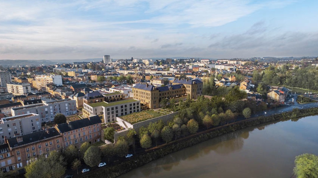 vue aérienne centre ville réhabilité<br />
