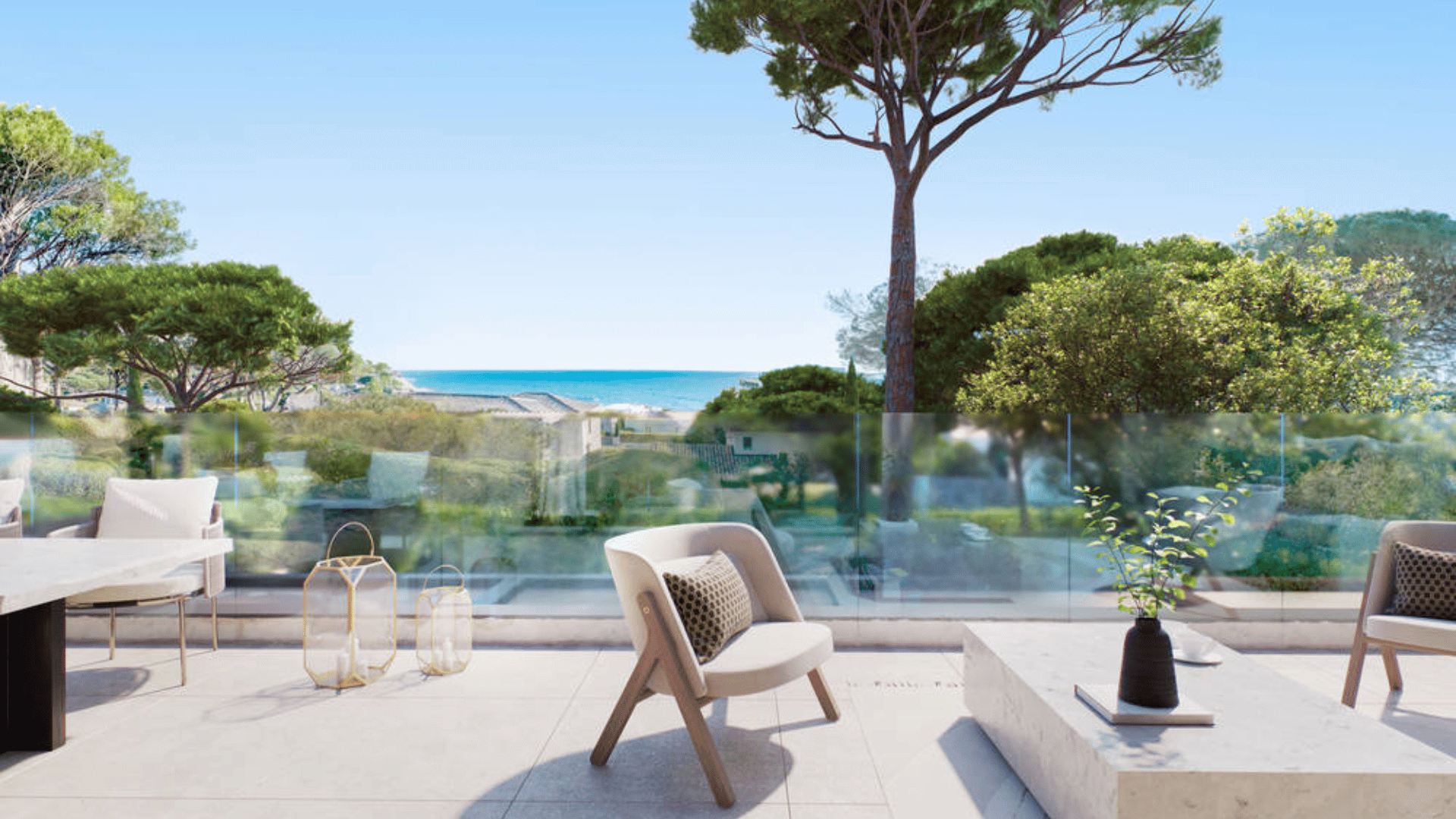 Perspective 3D terrasse : visualisation réaliste d’un espace extérieur en VEFA Perspective 3D d’une terrasse aménagée dans un programme immobilier neuf