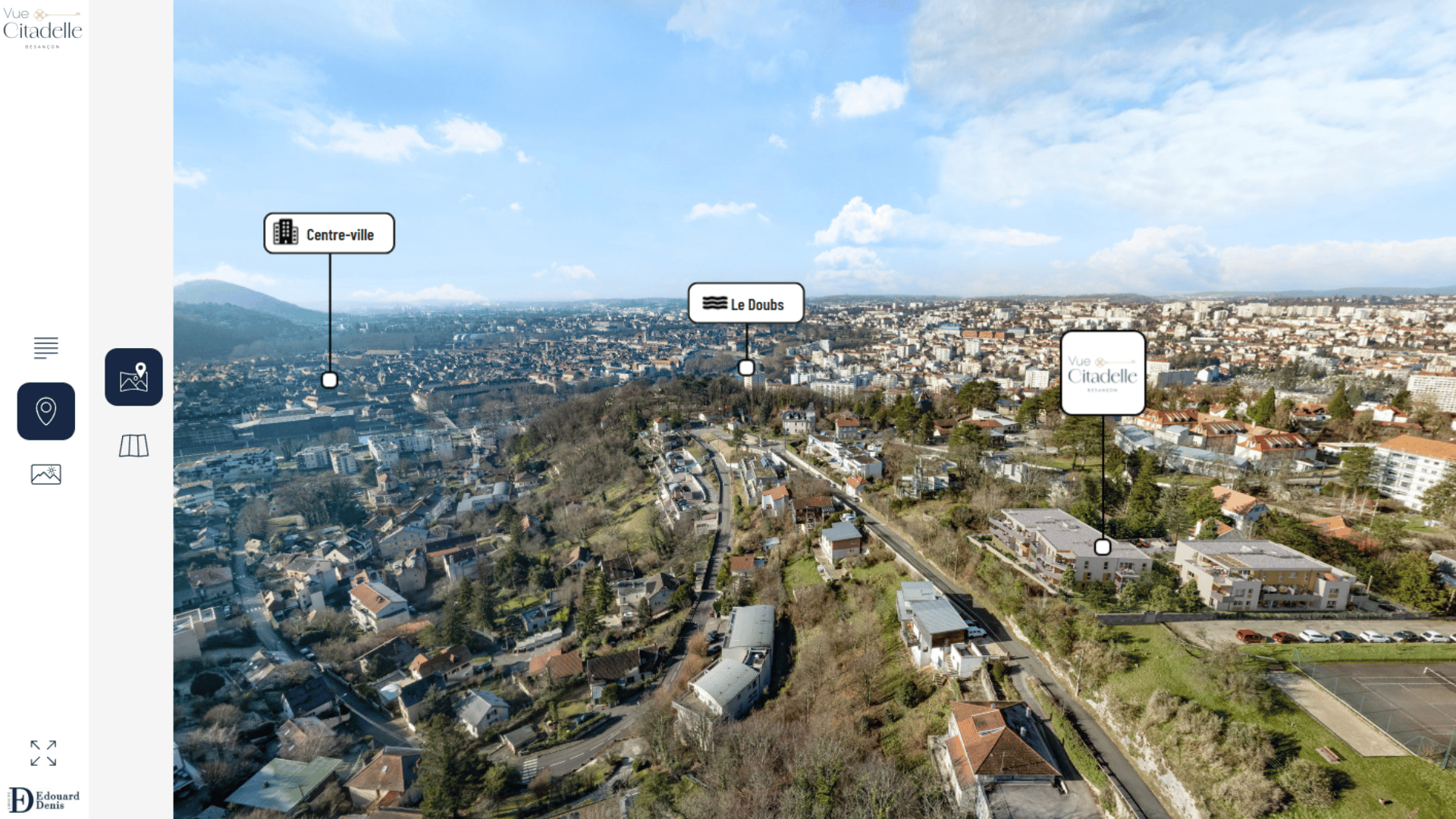 Cyclorama 360° : immersion dans l’environnement d’un programme immobilier Cyclorama 360° présentant une vue panoramique d’un quartier autour d’un programme immobilier