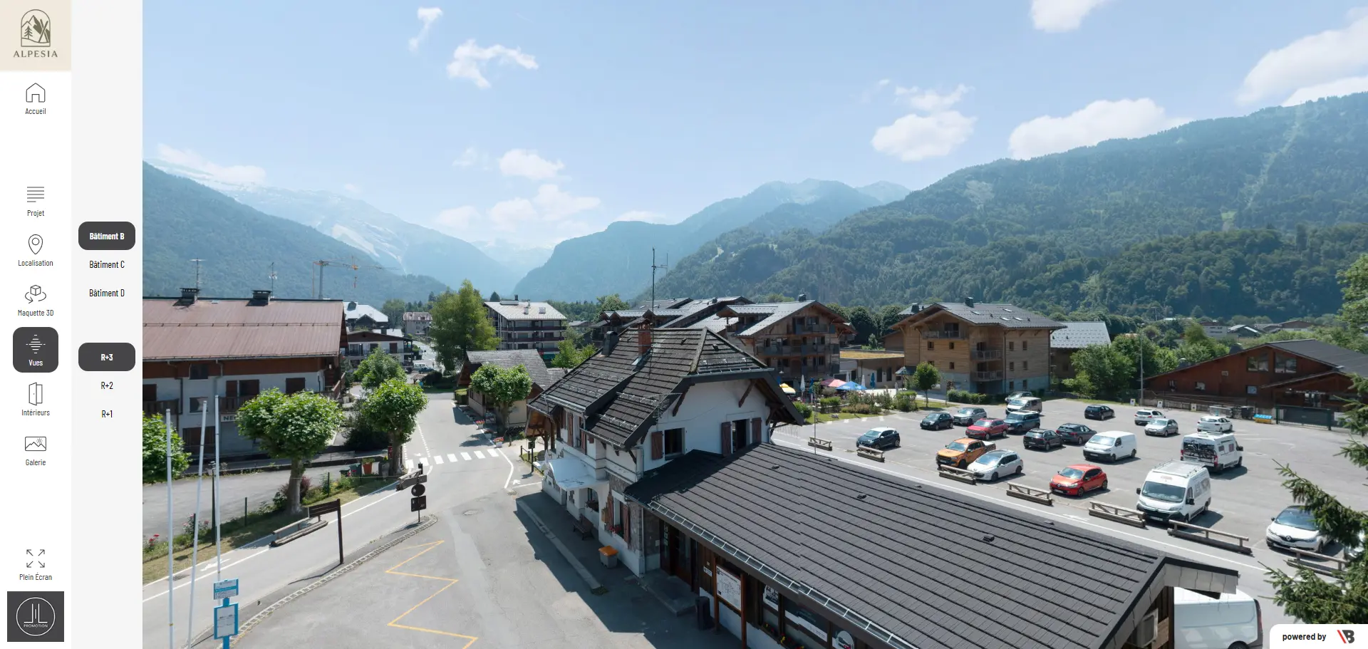 Interface altimétrie vue réelle du programme Alpésia : sélection du bâtiment et de l'étage pour visualiser la vue exacte depuis chaque logement – L&L Promotion