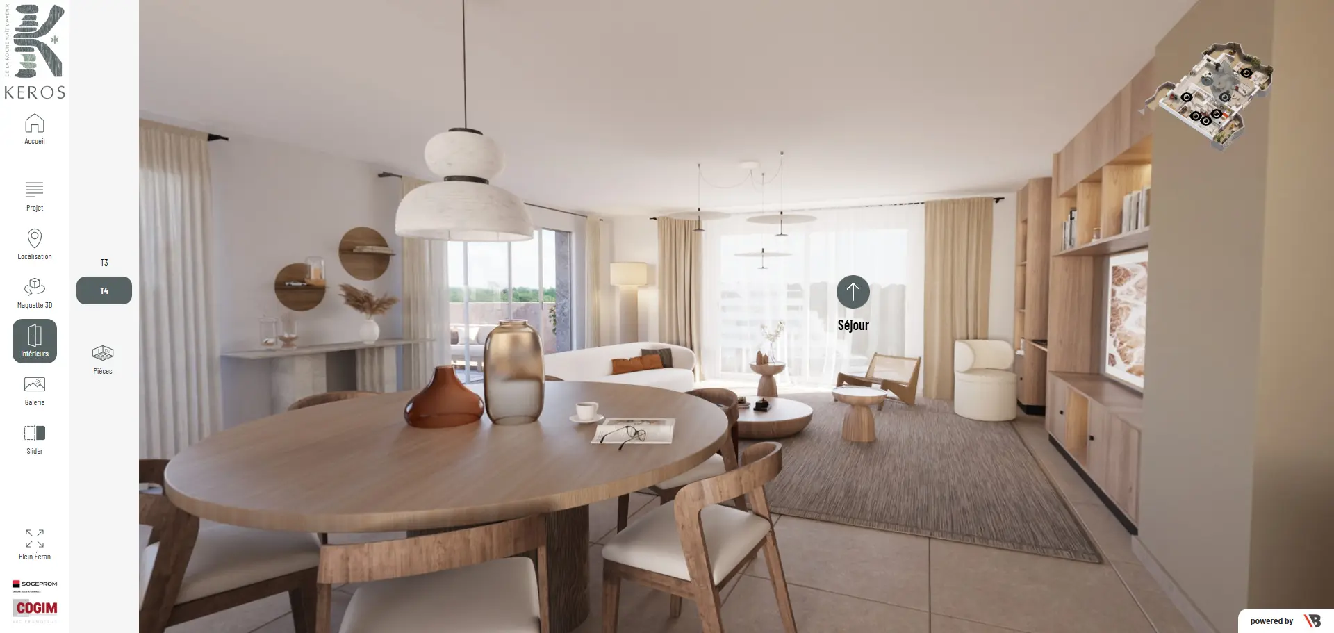 Visite virtuelle 3D appartement neuf en VEFA — séjour aménagé programme résidentiel KEROS, La Roche-sur-Yvonne