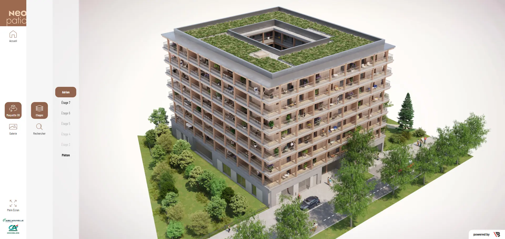 Maquette orbitale 360 interactive d’un immeuble de logements