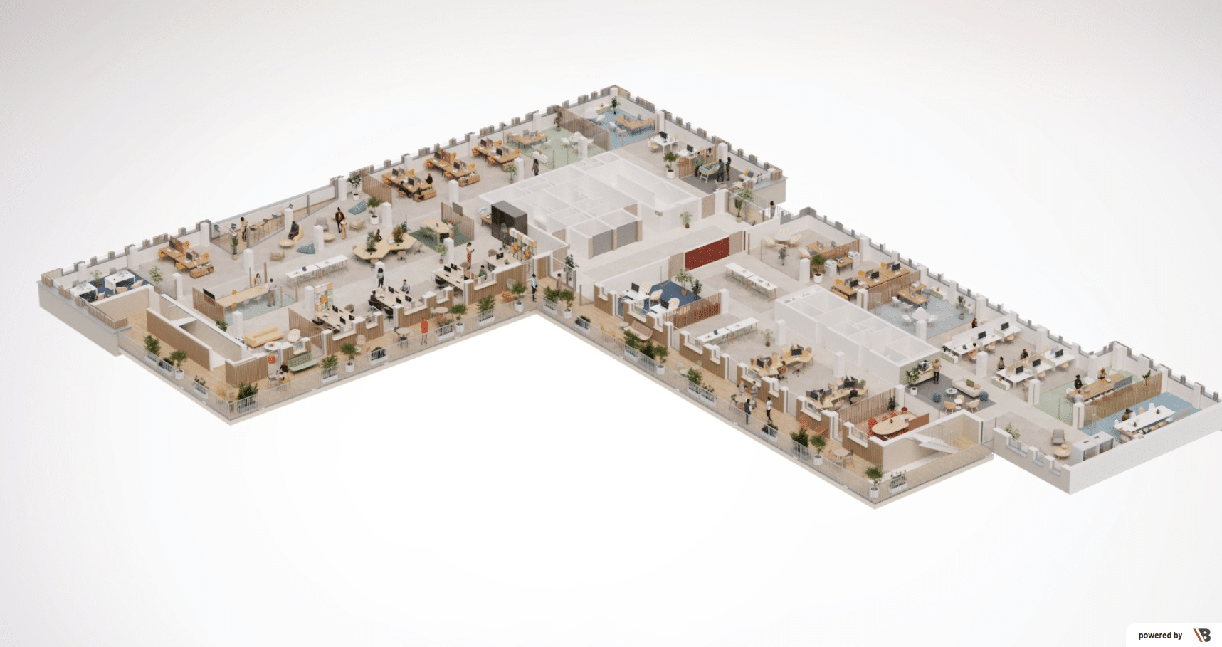 Space planning 3D d'un plateau de bureaux destiné à la commercialisation d'un programme immobilier tertiaire