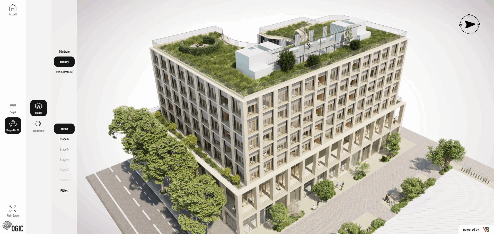 Vue globale d’une maquette 3D orbitale immobilier pour OGIC