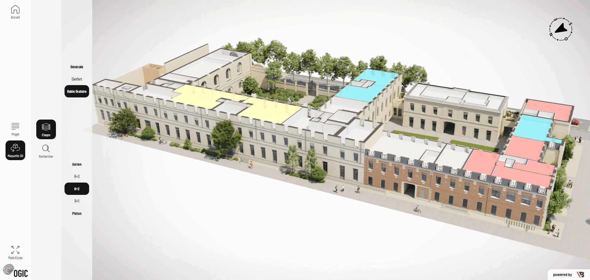 Maquette 3D orbitale immobilier OGIC avec sélection d’un étage